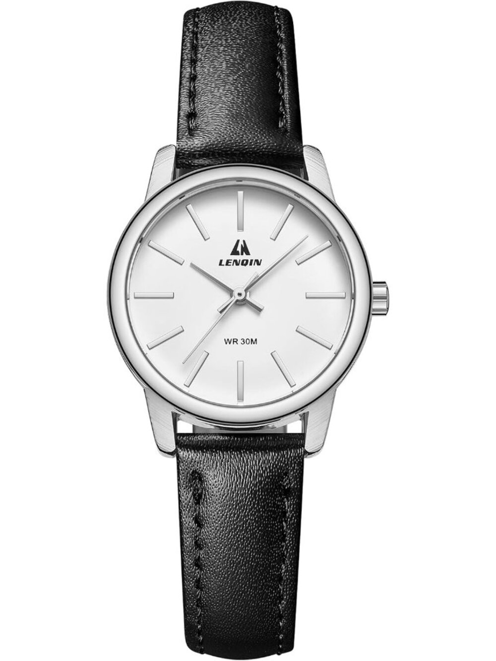 Women's Black Silver White Analog Quartz Waterproof Leather Strap Wrist Watch